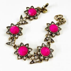 J. Crew Hot Pink Crystal Flower Bird Bracelet